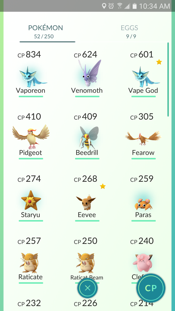 Pokemon Go Cp List